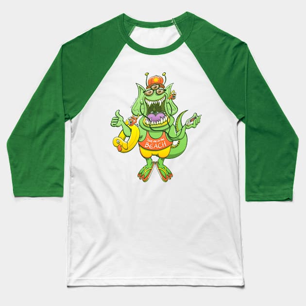 Friendly alien rising its thumb to get a ride to the beach Baseball T-Shirt by zooco